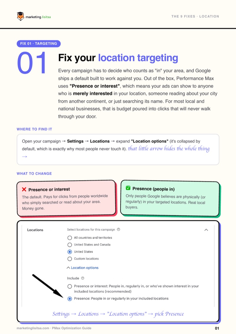 Sample page: fix your location targeting