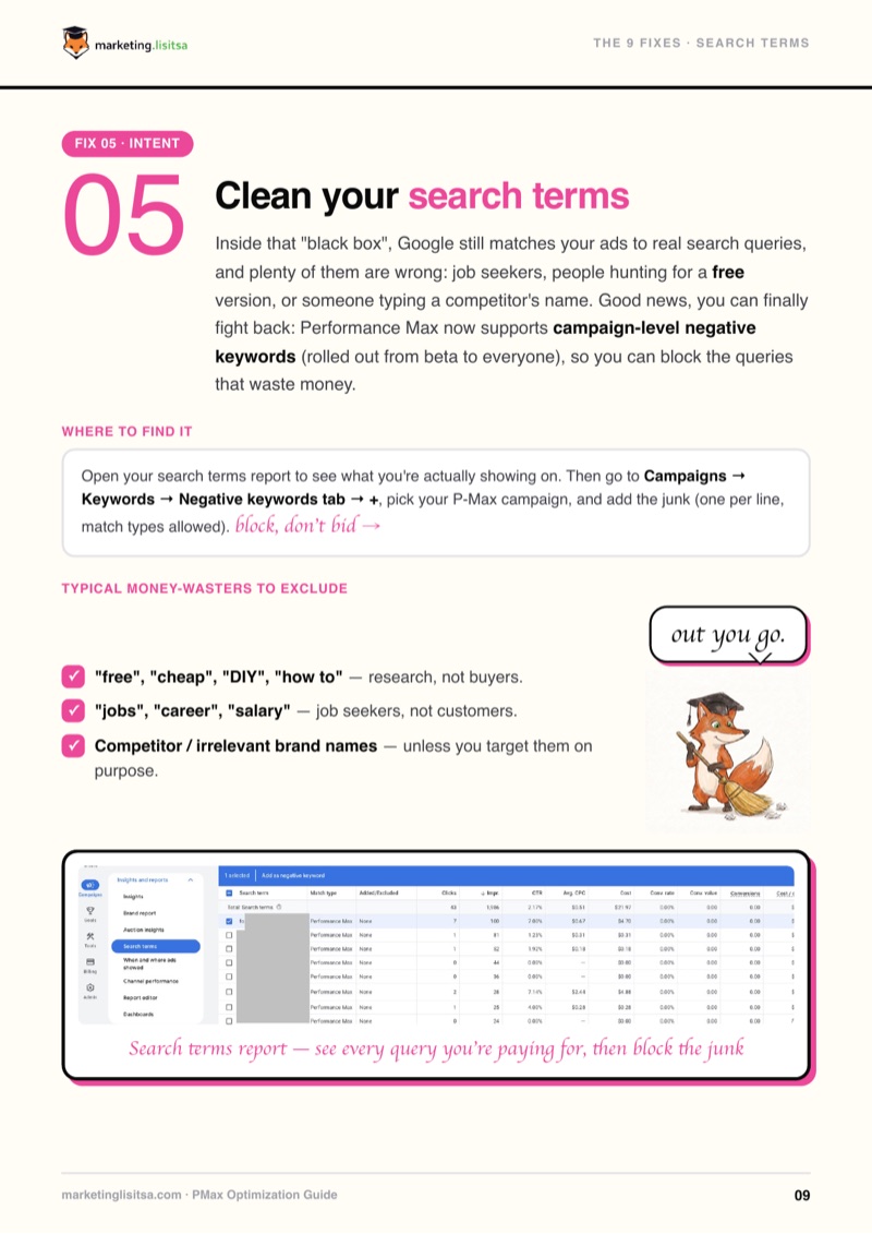 Sample page: clean your search terms